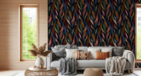Living room showcasing colorful leaves of the Tropical Painted wallpaper., GD9929