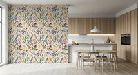 Seamless repeating botanical motifs spanning across the Tropical Painted wallpaper., GD9930
