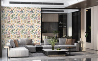 Living room accent featuring the colorful Painted Collage wallpaper on main wall., GD9930
