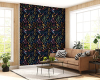 Living room wall becomes a feature with this dark Tropical Painted wallpaper.