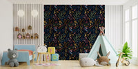 Textured brushstrokes define the moody pattern of this dark tropical wallpaper.