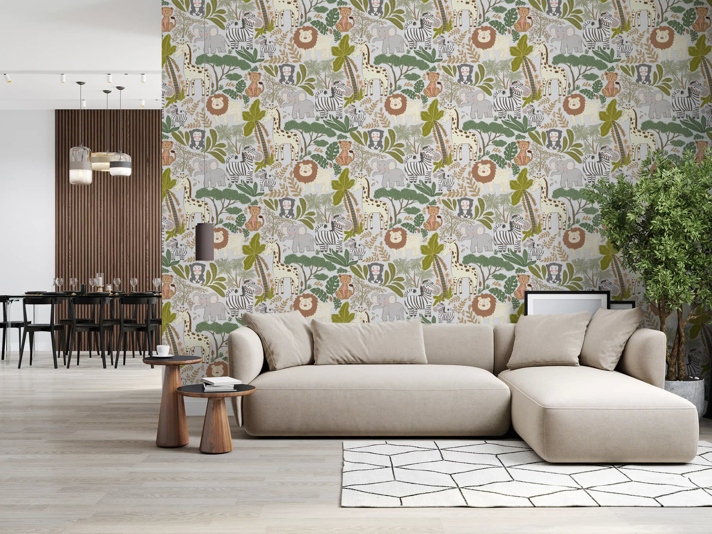 Cream and green tones found on the Whimsical Safari Pals Wallpaper.