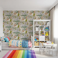 Gentle safari animals wallpaper for a calm and creative nursery space.