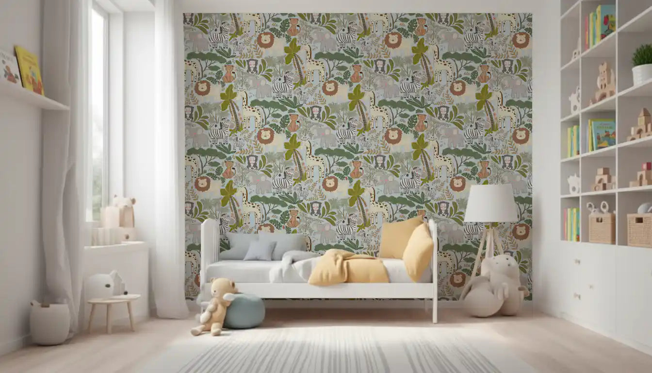 Detailed elephant illustrations featured on Safari Pals wallpaper background