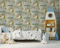 Hand-drawn animal wallpaper with lions and elephants motifs., GD9935