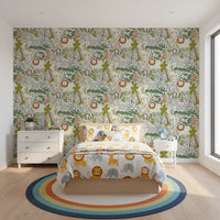 Pastel tropical leaves and animals in a wallpaper., GD9935
