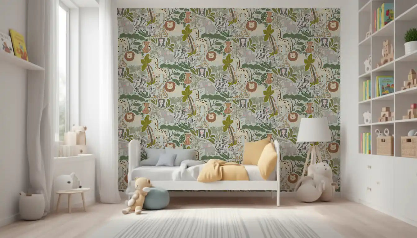 Enchanted Jungle wallpaper with soft earthy background tone., GD9935