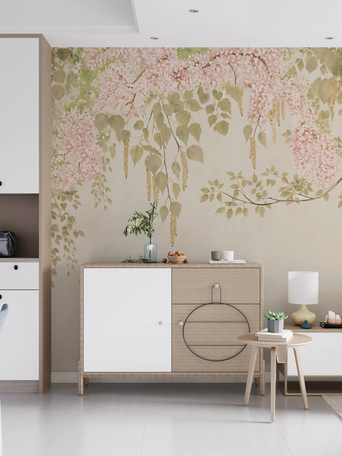 Soft Pink Wisteria Canopy Wall Mural