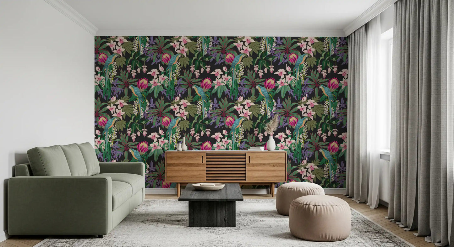 An exotic jungle canopy is depicted in the detailed Orchid Bloom wallpaper., GD9938