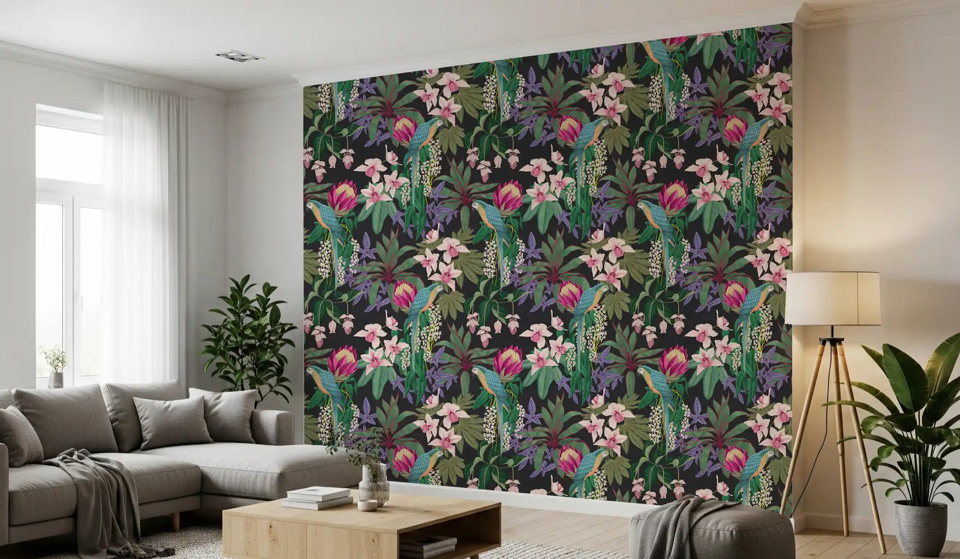Colorful Tropical Macaw wallpaper bringing life to a living space., GD9938