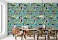 Organized dining rom backdrop featuring the blue veggie wallpaper., GD9939