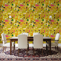 Stylized vegetable wallpaper brings a colorful vintage vibe to a living space., GD9942