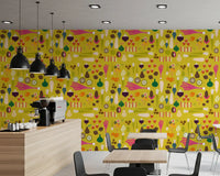 Mustard yellow vegetable wallpaper offers a cheerful look for modern cafe., GD9942