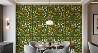 Textured olive background with Retro Kitchen Wallpaper., GD9943