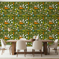 Greenery-themed dining area with Retro Kitchen wallpaper., GD9943