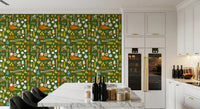 Dining room accent styled with Retro Kitchen wallpaper., GD9943