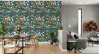 Liven up a neutral dining area with the vibrant teal vegetable retro wallpaper.