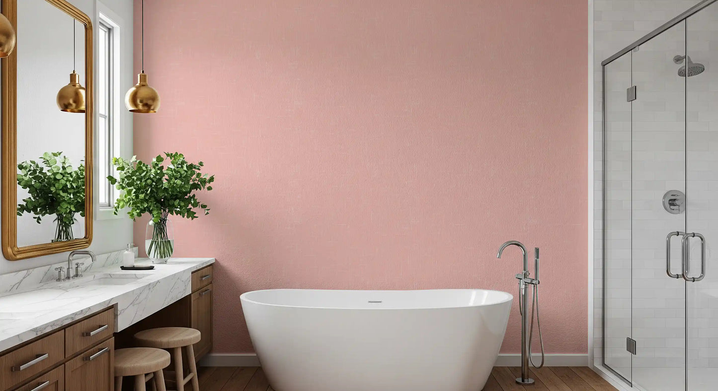 A mid century pink wallpaper creates a calm atmosphere in a modern bathroom, GD9946