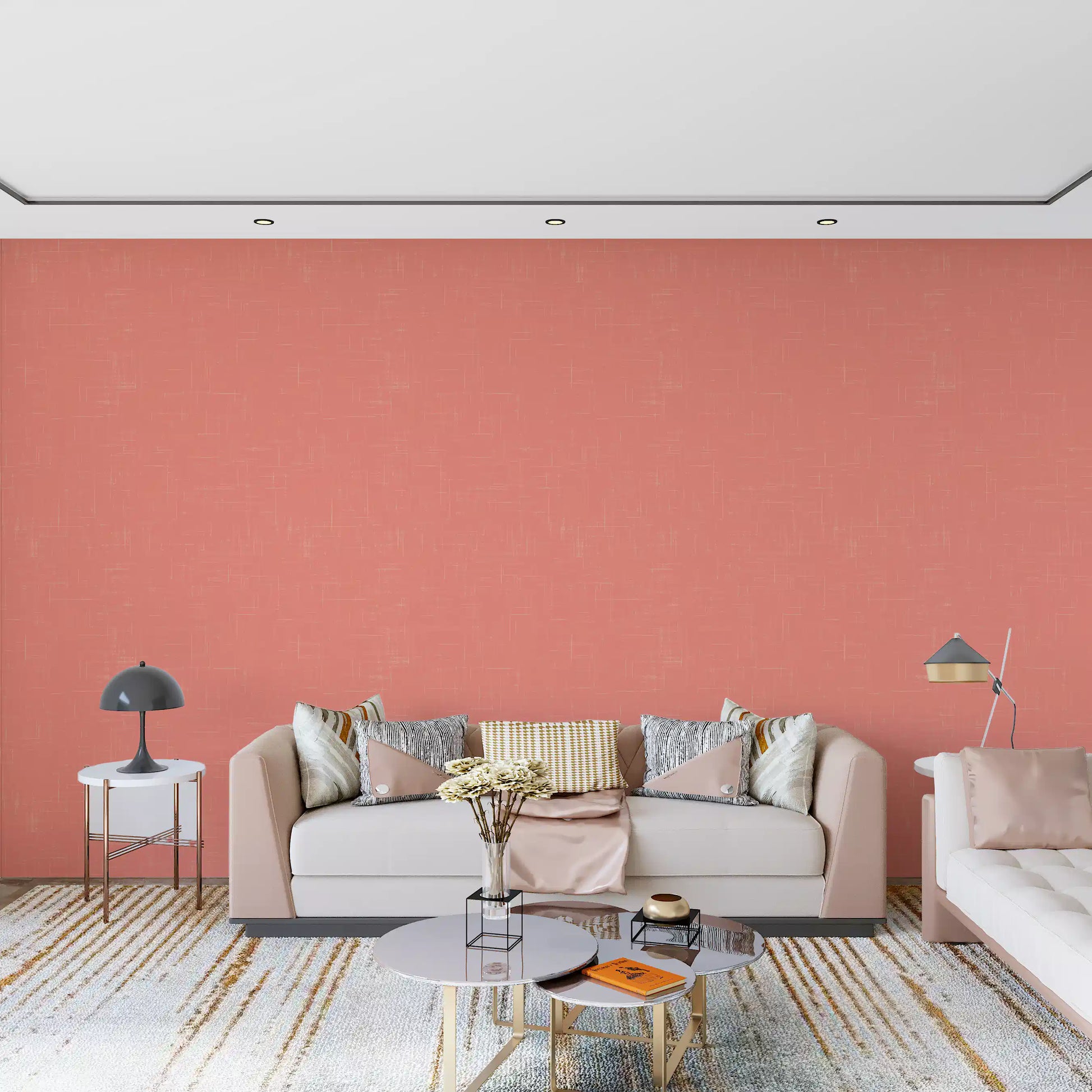 Soft peach shades of this linen texture wallpaper., GD9947