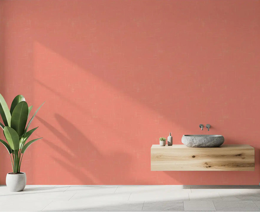 Bathroom backdrop with Coral Linen Texture Mid Century Modern Wallpaper