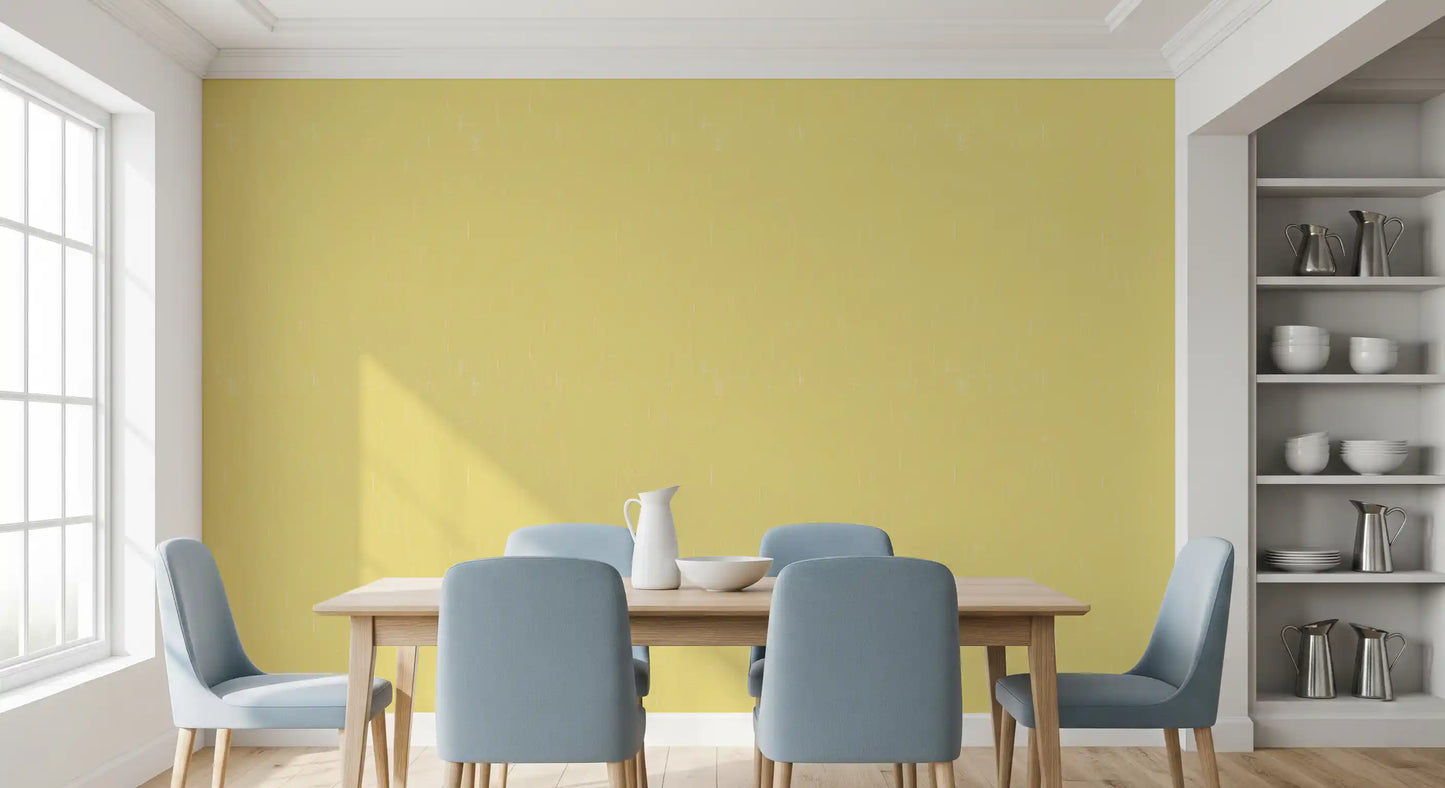 Elegant dining room finished with mid century yellow textured wallpaper., GD9948