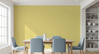 Elegant dining room finished with mid century yellow textured wallpaper., GD9948