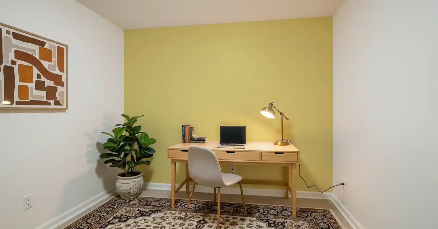 Enhance the quiet study using this subtle butter yellow wallpaper., GD9948