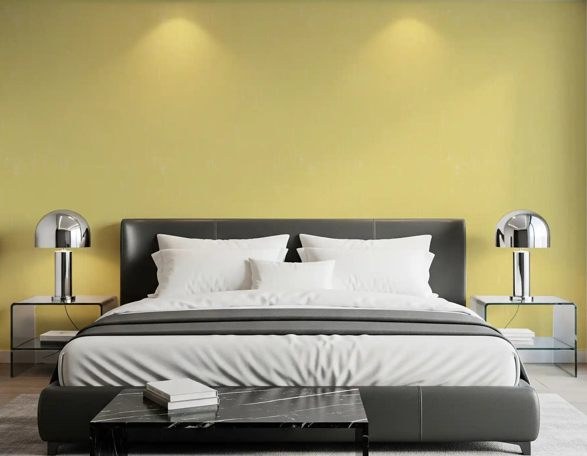 Brighten a cozy bedroom with this butter yellow linen texture wallpaper., GD9948