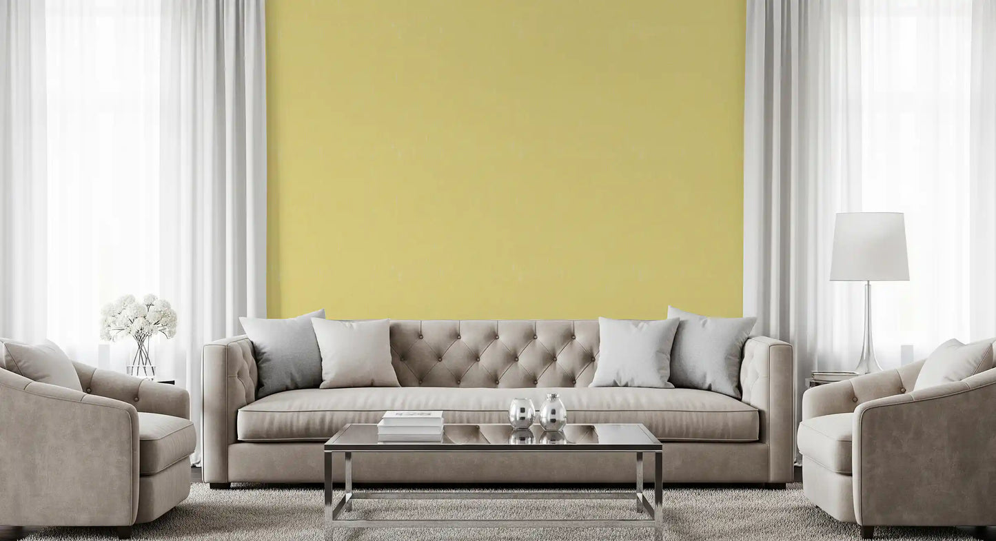 Welcoming hallway adorned in soft yellow linen texture wallpaper., GD9948