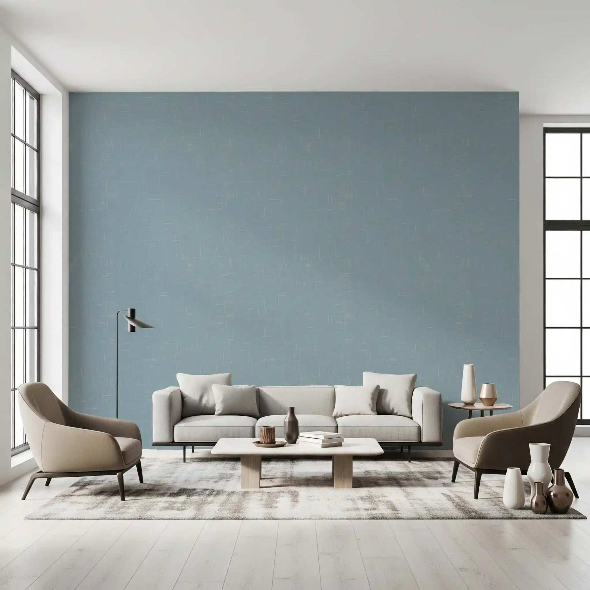 Mid century modern wallpaper adds a refined look to a quiet living space.