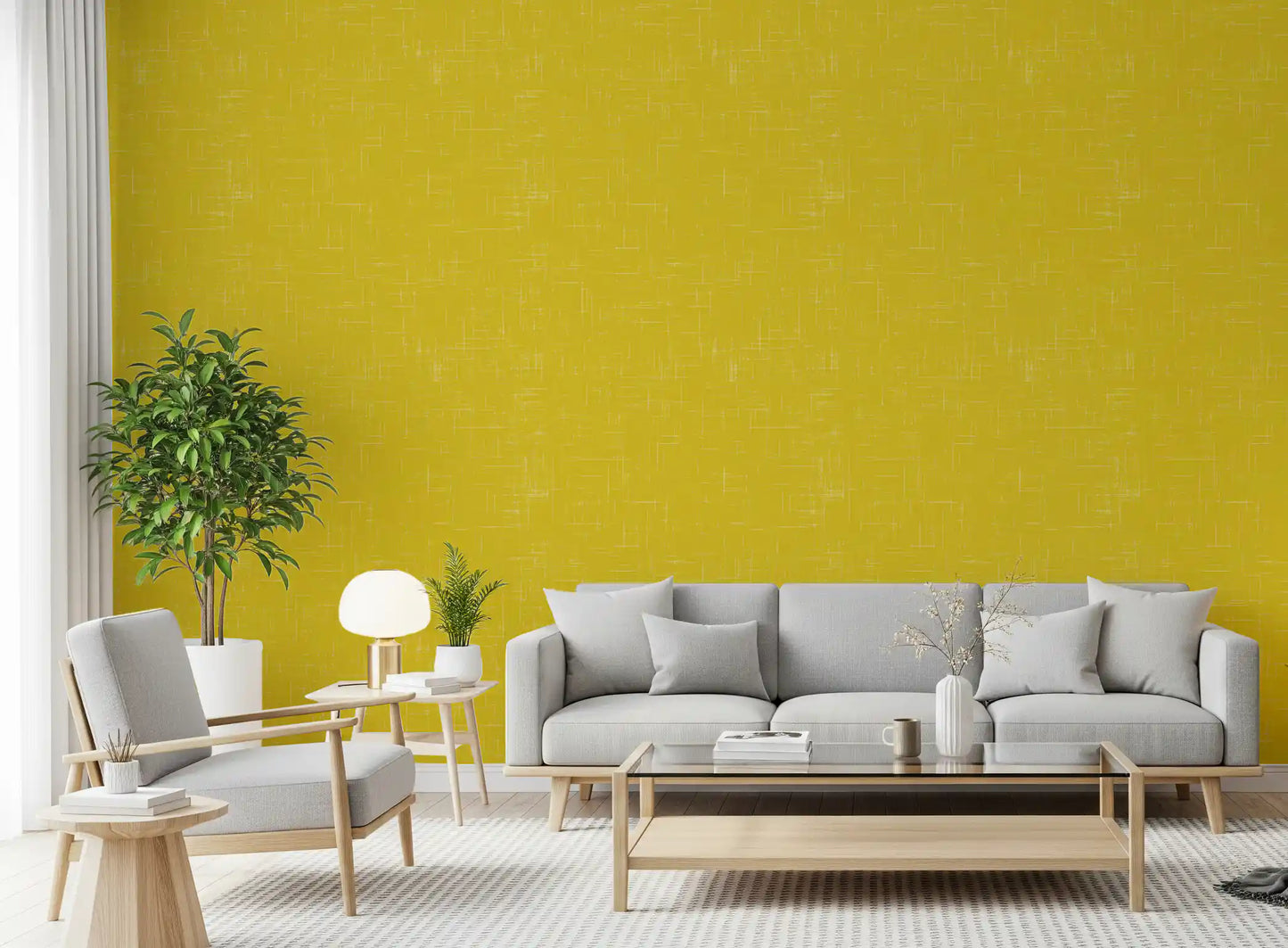 Horizontal lines defining this Mustard Linen Texture Modern Wallpaper.