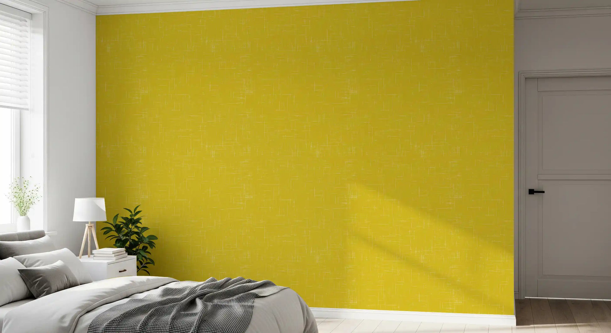 Warm mustard yellow tones of the Mustard Linen Texture Wallpaper