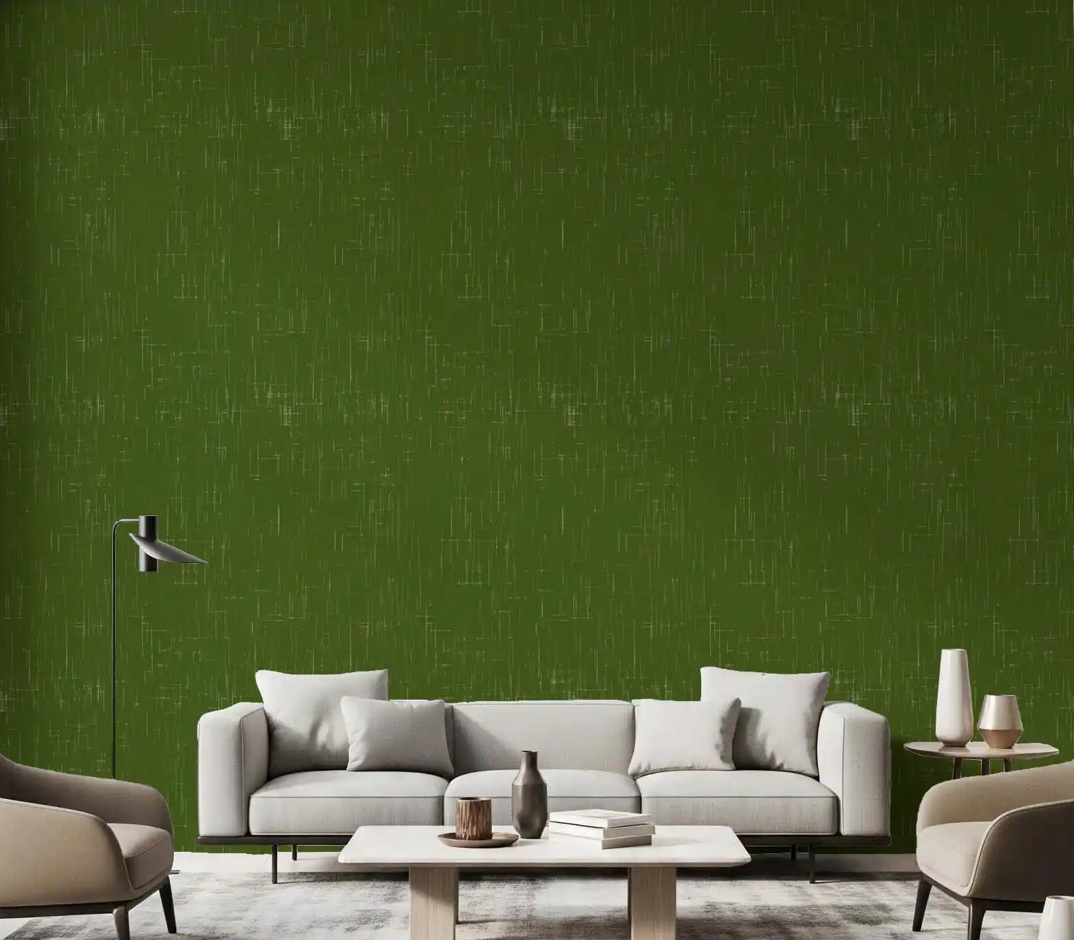 A modern living room wall features this textured olive green wallpaper pattern., GD9951