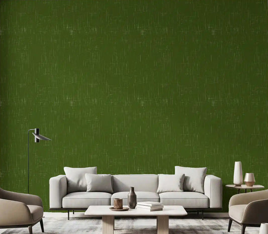 A modern living room wall features this textured olive green wallpaper pattern.
