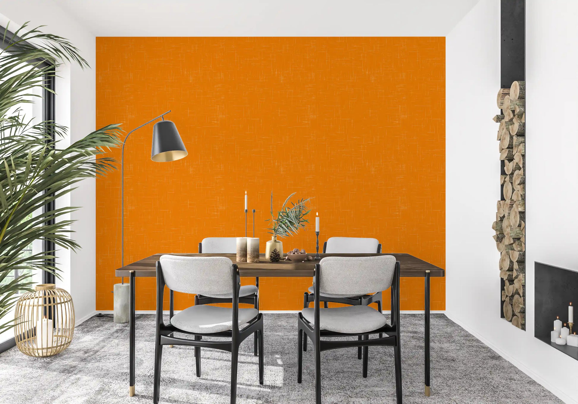 Mid century modern wallpaper creates a focal point in this sunny dining room