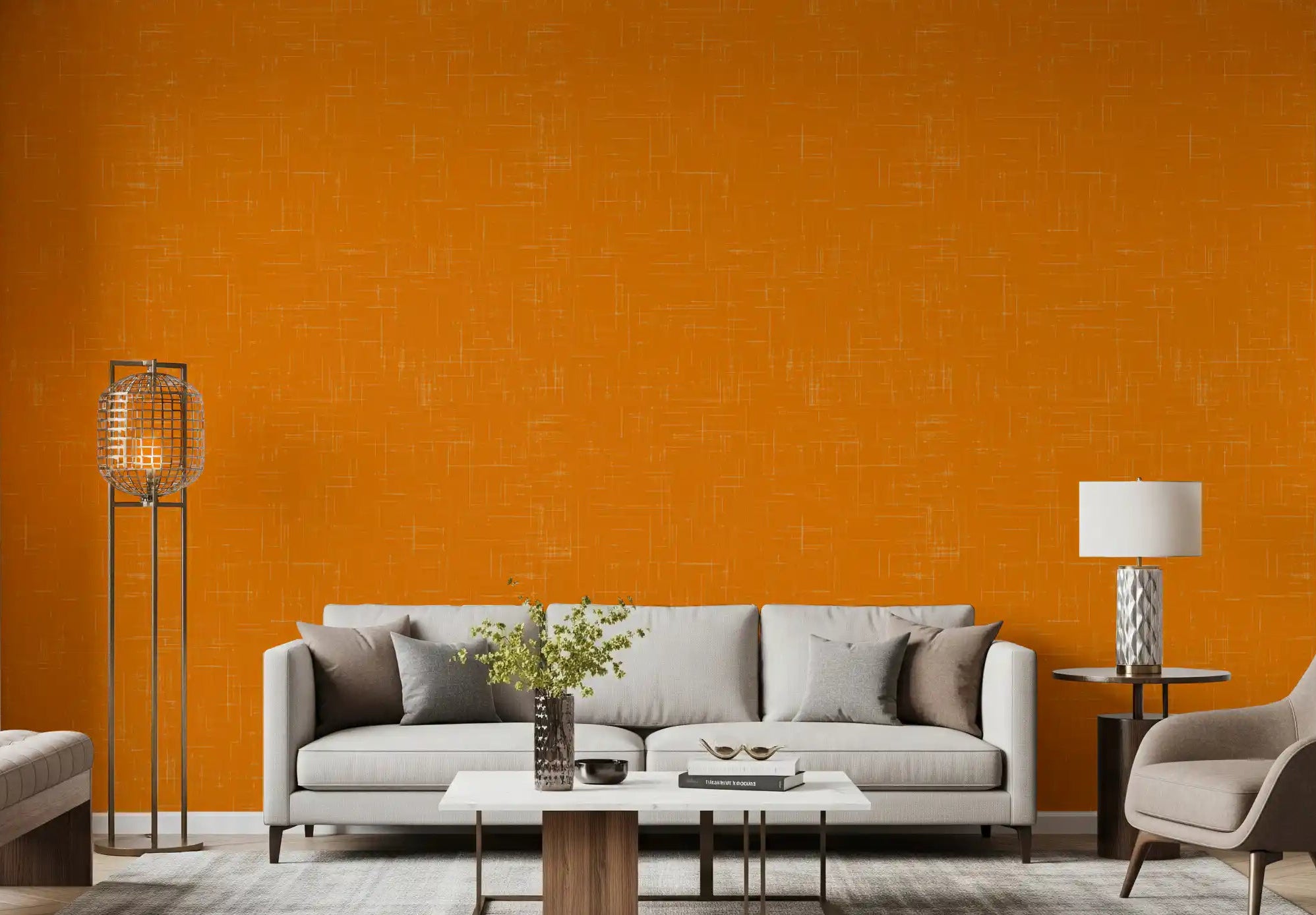 Orange Linen Texture Wallpaper in a spacious and airy living room setting, GD9952