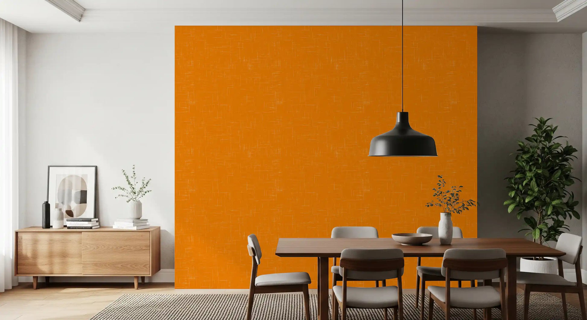 Macro view of the mid century modern wallpaper showing linen inspired stroke