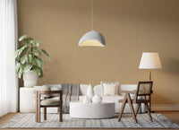 Sophisticated taupe wallpaper lines the walls of a bright hallway., GD9954