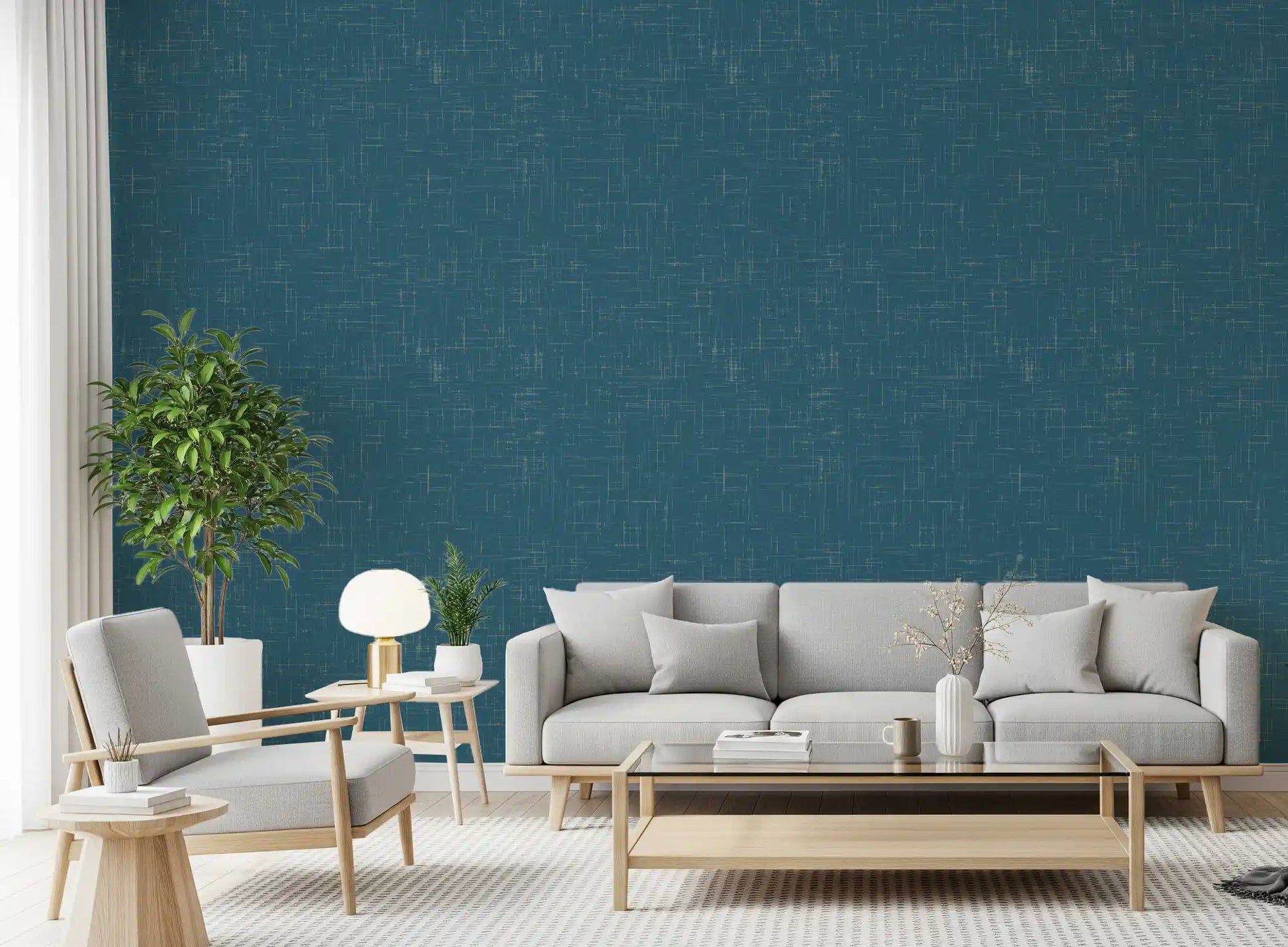 Deep teal color palette on Teal Linen Mid Century Modern Wallpaper., GD9955
