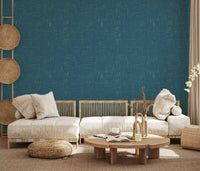 Hallway accented by a Teal Linen Texture Mid Century Modern Wallpaper., GD9955
