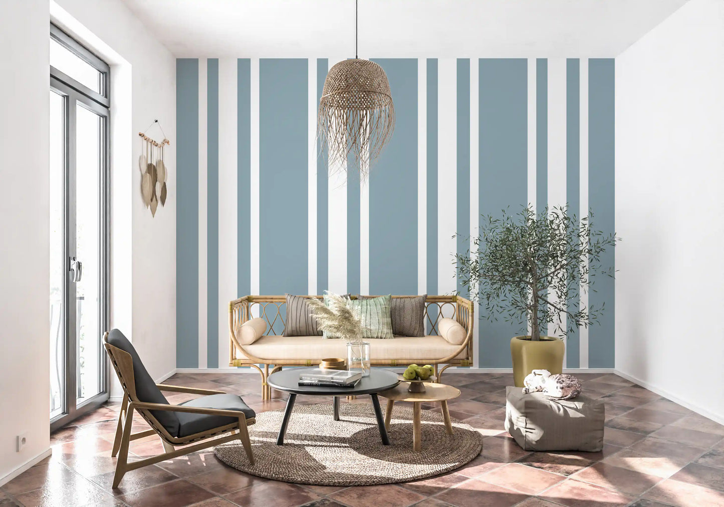 Ticking stripe wallpaper featuring a soft slate grey palette., GD9956