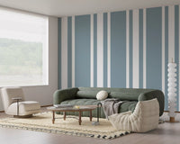 Vertical striped wallpaper with muted blue and white tones., GD9956