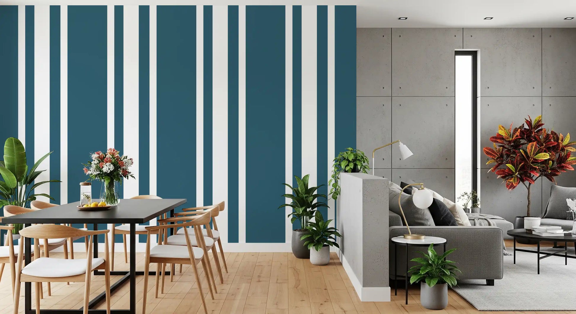 Seamless Blue Ticking Stripe Wallpaper with varying widths., GD9957