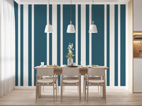 Minimalist dining room featuring Blue Ticking Stripe wallpaper., GD9957