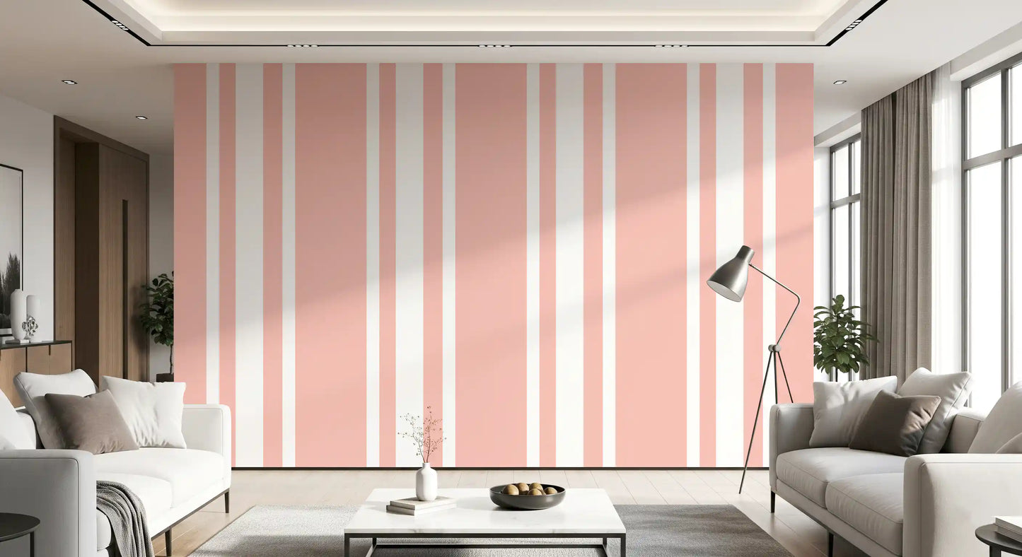 Soft farmhouse stripes wallpaper in living room create a gentle, soothing backdrop., GD9958