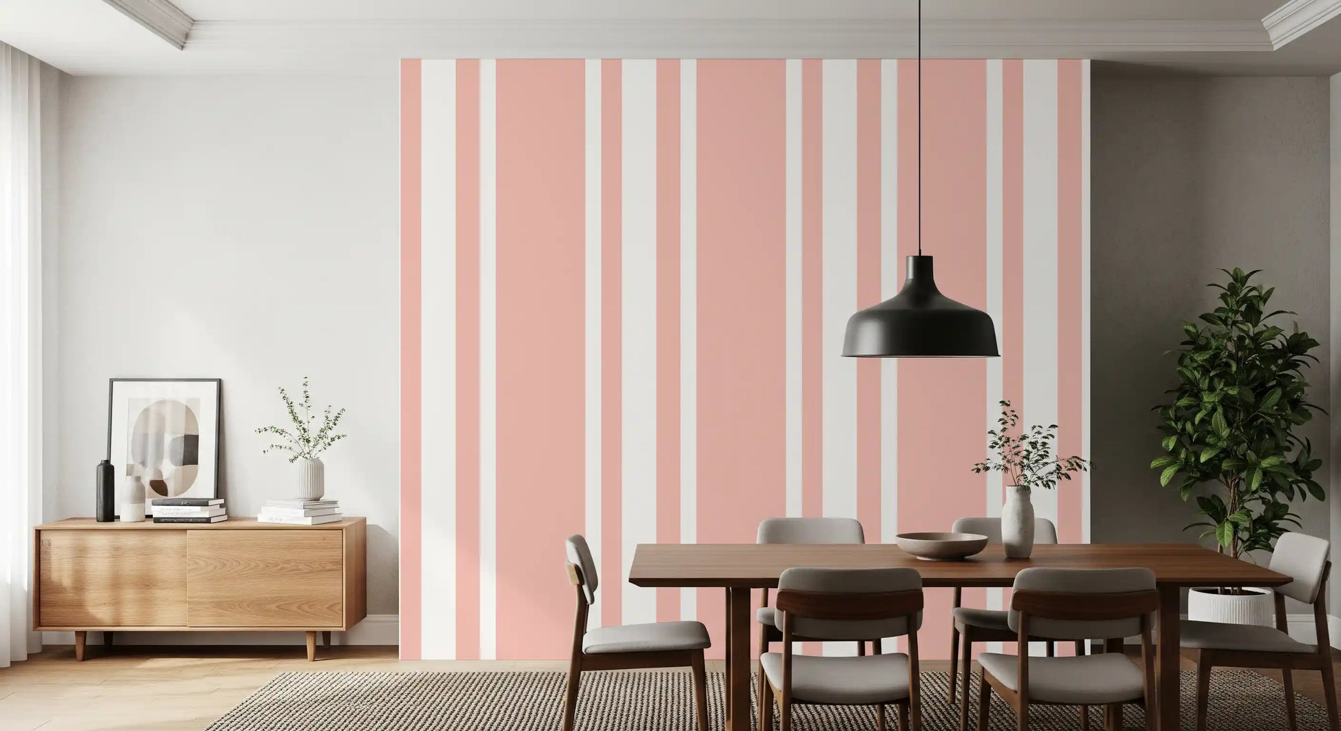 Soft pastel vertical lines flow evenly across this farmhouse wallpaper., GD9958