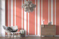 Gentle pink coastal wallpaper stripes create a calming atmosphere inside a nursery., GD9959