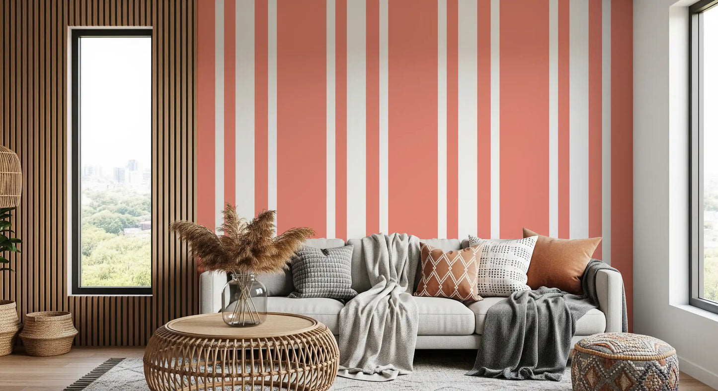 The crisp borders between pink and white on this coral stripe wallpaper., GD9959