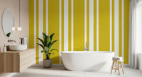Vertical farmhouse wallpaper with yellow stripes pattern for bathroom., GD9960