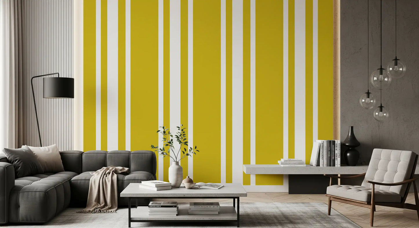 Classic farmhouse wallpaper displaying alternating yellow and crisp white bands., GD9960